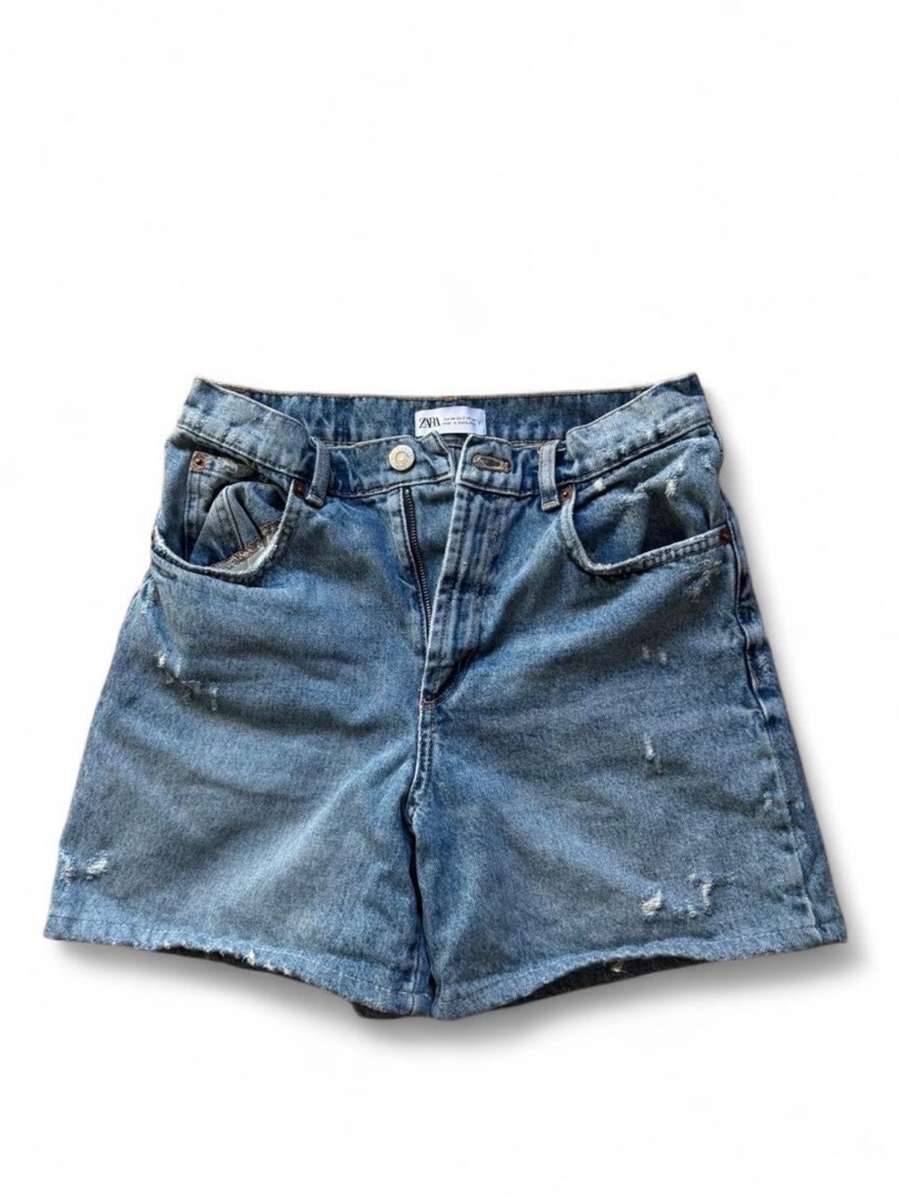 Zara high-waisted distressed denim shorts